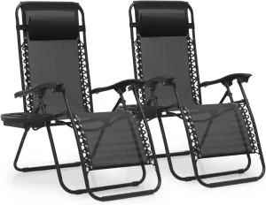 MoNiBloom Zero Gravity Chairs Set of 2 Outdoor Folding Patio Lounge Chairs for Outside Reclining Lawn Chairs Recliner Beach Chairs for Adults, Black