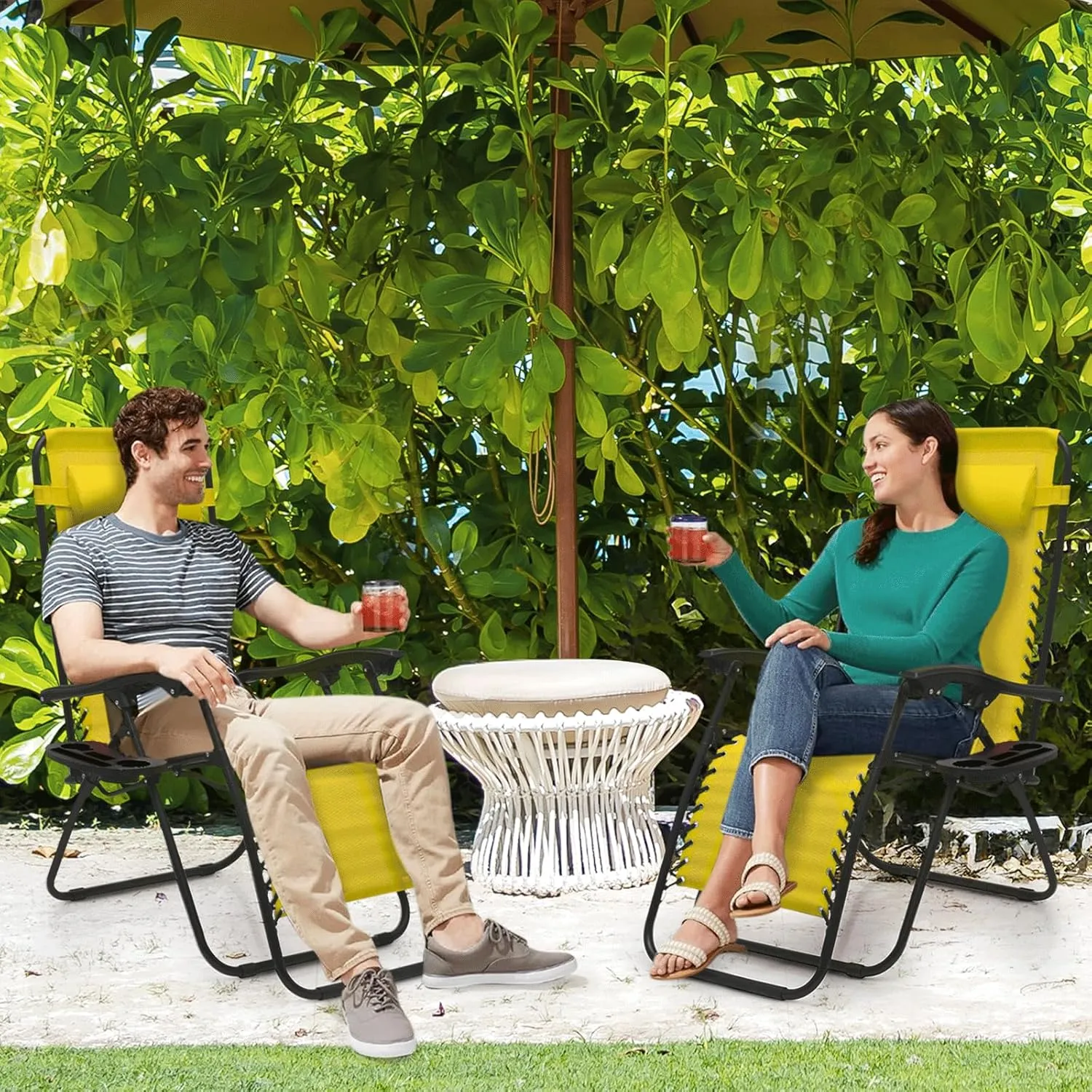 MoNiBloom Zero Gravity Chairs Set of 2 Outdoor Folding Patio Lounge Chairs for Outside Reclining Lawn Recliner Beach Chairs for Adults, Lemon Yellow