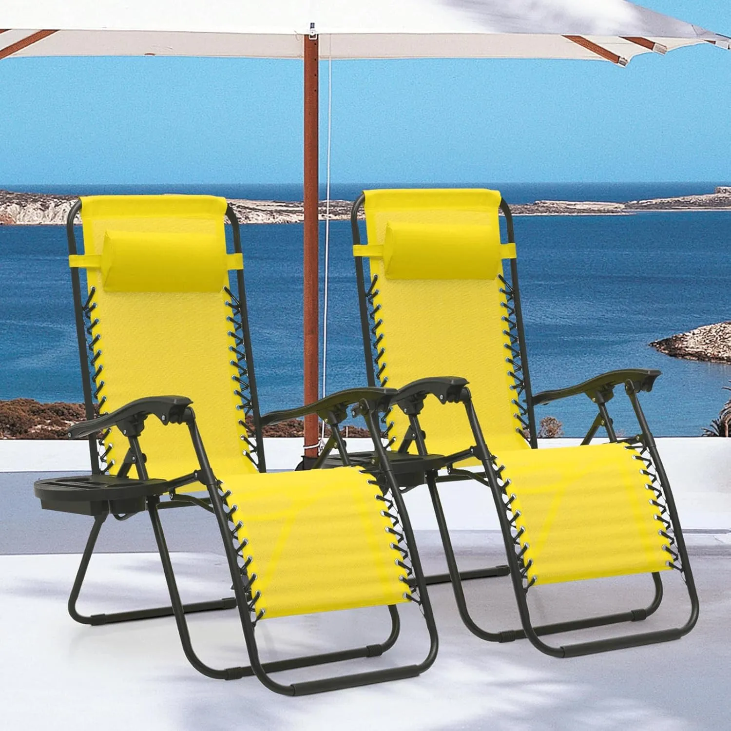 MoNiBloom Zero Gravity Chairs Set of 2 Outdoor Folding Patio Lounge Chairs for Outside Reclining Lawn Recliner Beach Chairs for Adults, Lemon Yellow