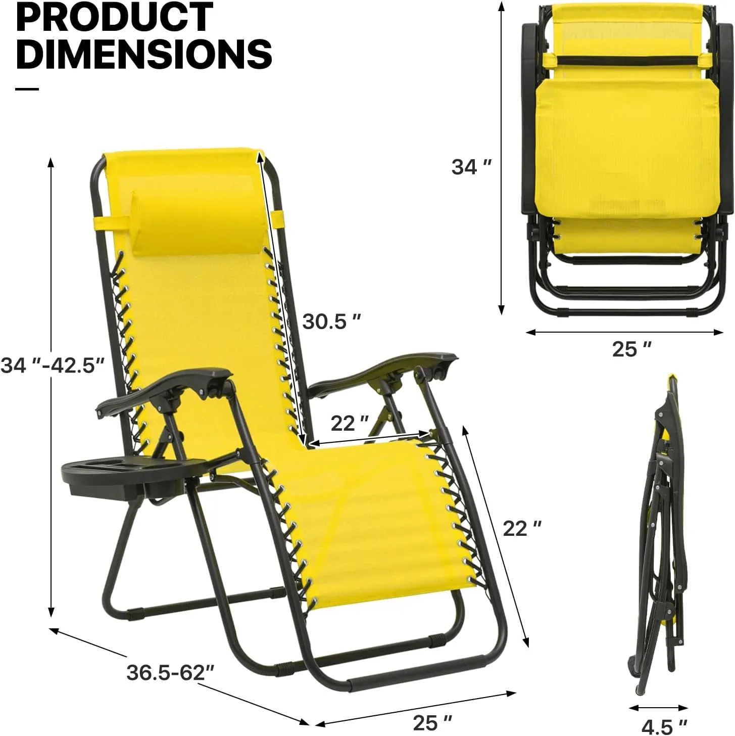 MoNiBloom Zero Gravity Chairs Set of 2 Outdoor Folding Patio Lounge Chairs for Outside Reclining Lawn Recliner Beach Chairs for Adults, Lemon Yellow