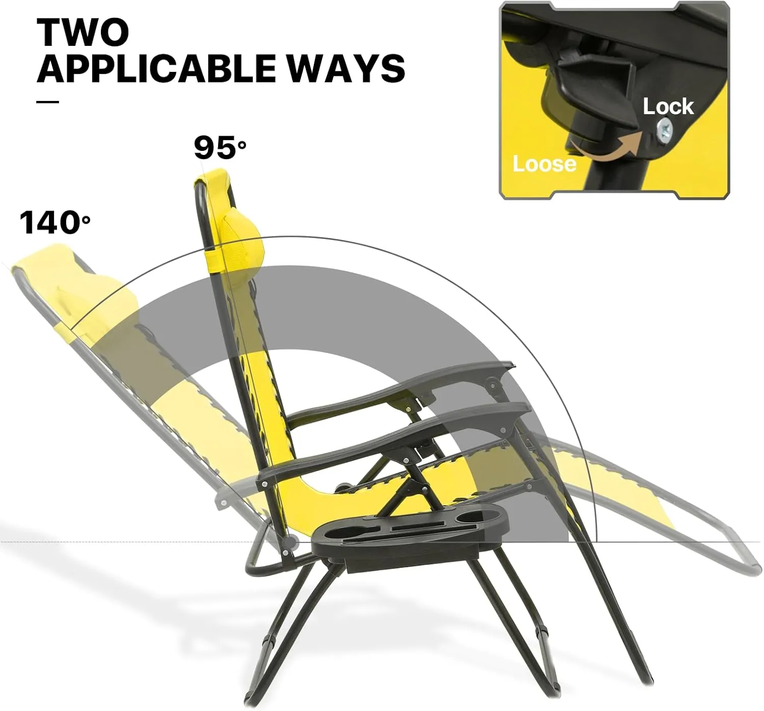 MoNiBloom Zero Gravity Chairs Set of 2 Outdoor Folding Patio Lounge Chairs for Outside Reclining Lawn Recliner Beach Chairs for Adults, Lemon Yellow