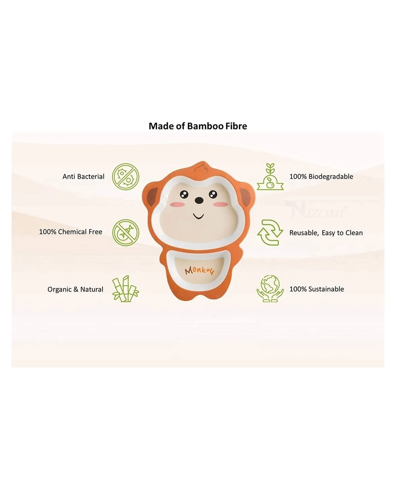 Monkey Bamboo Fiber 5 Piece Feeding Set - 100% bamboo No Plastic