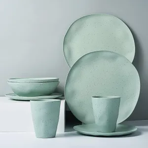 Morgiana 8 pcs Bamboo Sage Green Dinnerware Plates Set Reusable Camping Dish Set, Eco-Friendly Bamboo Plates, Cups, Bowls for 2 Person