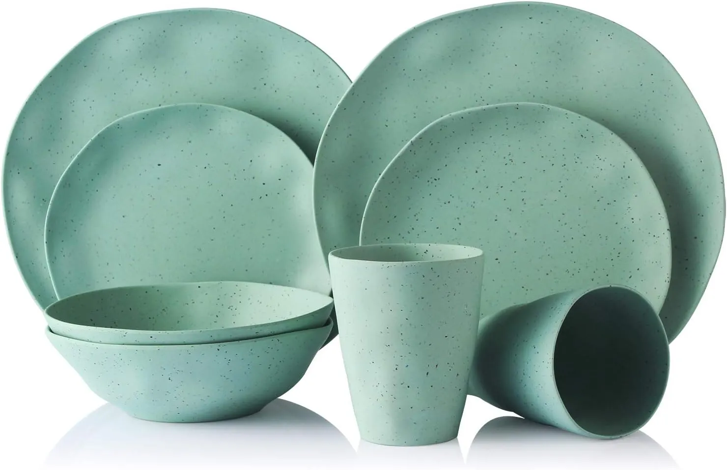 Morgiana 8 pcs Bamboo Sage Green Dinnerware Plates Set Reusable Camping Dish Set, Eco-Friendly Bamboo Plates, Cups, Bowls for 2 Person