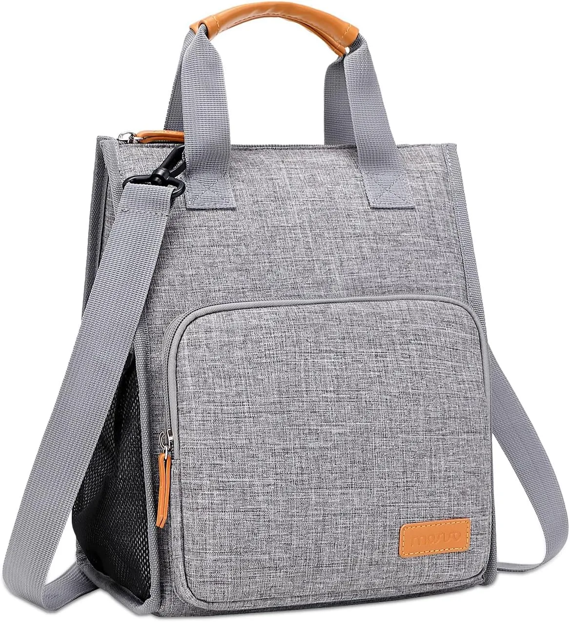 MOSISO Lunch Bag, Insulated Lunch Box for Women Men, Large Capacity Tote Cooler, Reusable Leakproof with Front Raised Pocket & Shoulder Strap for Office, Work, Travel, Picnic, Beach, Gray