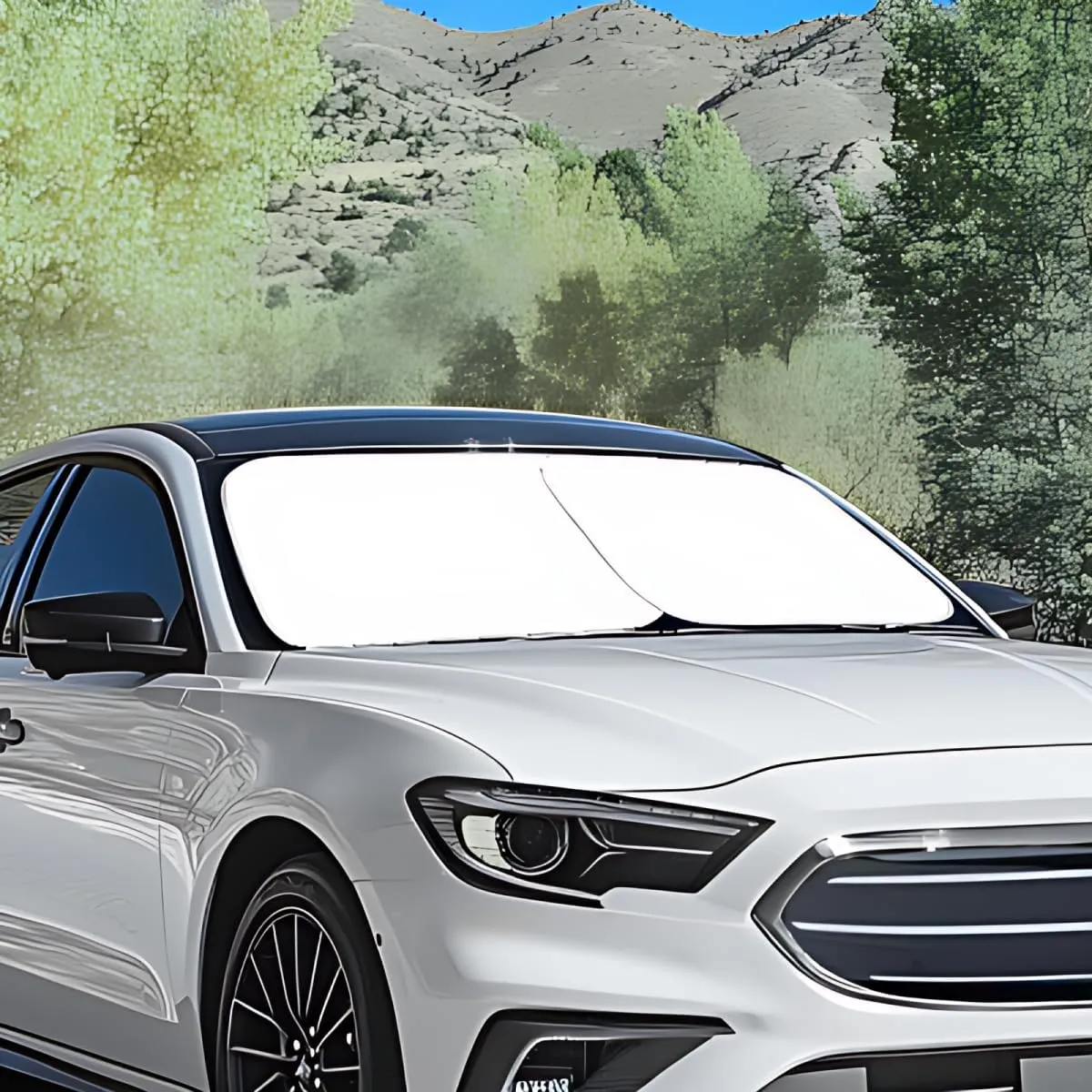 Mountain Compass Car Window Shades Foldable Automotive Interior Accessories for Sun Protection Heat and UV Rays That Keeps Vehicle Cool Universal Fit Most Cars Women Men