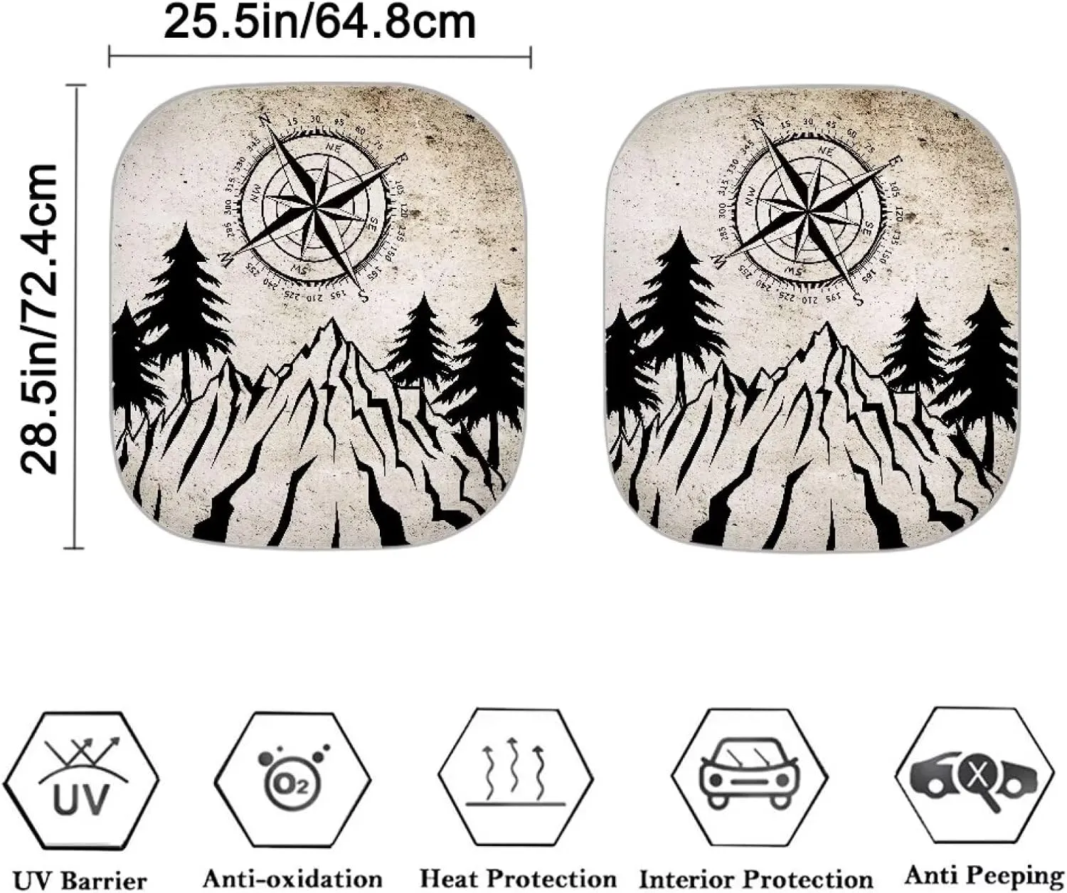 Mountain Compass Car Window Shades Foldable Automotive Interior Accessories for Sun Protection Heat and UV Rays That Keeps Vehicle Cool Universal Fit Most Cars Women Men