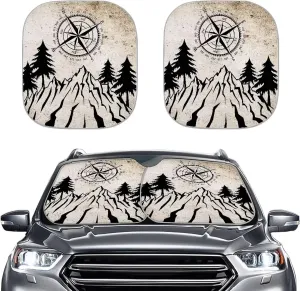 Mountain Compass Car Window Shades Foldable Automotive Interior Accessories for Sun Protection Heat and UV Rays That Keeps Vehicle Cool Universal Fit Most Cars Women Men