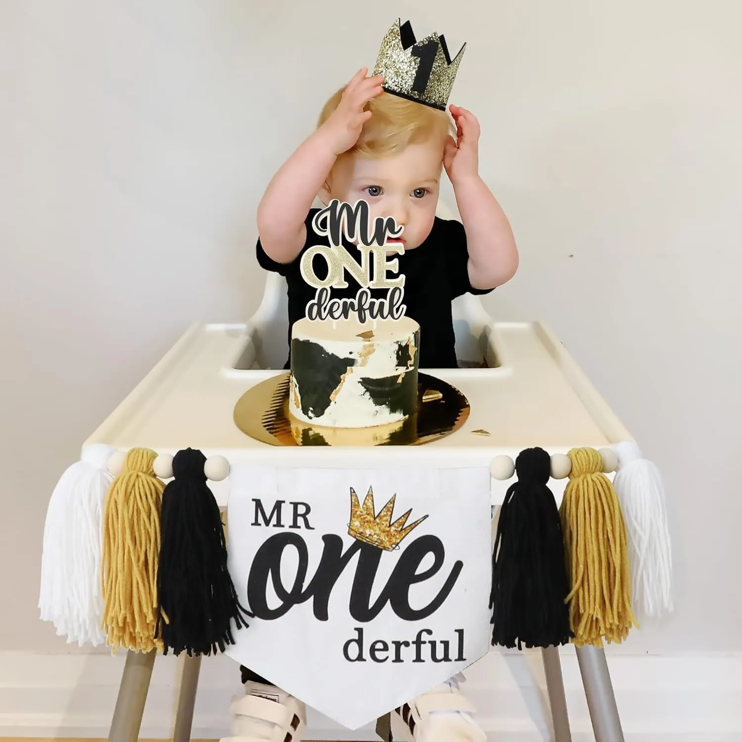 Mr Onederful Baby First Birthday Party Decorations Mr Onederful High Chair Banner Crown Cake Topper 1st Birthday Party Decorations