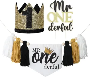 Mr Onederful Baby First Birthday Party Decorations Mr Onederful High Chair Banner Crown Cake Topper 1st Birthday Party Decorations