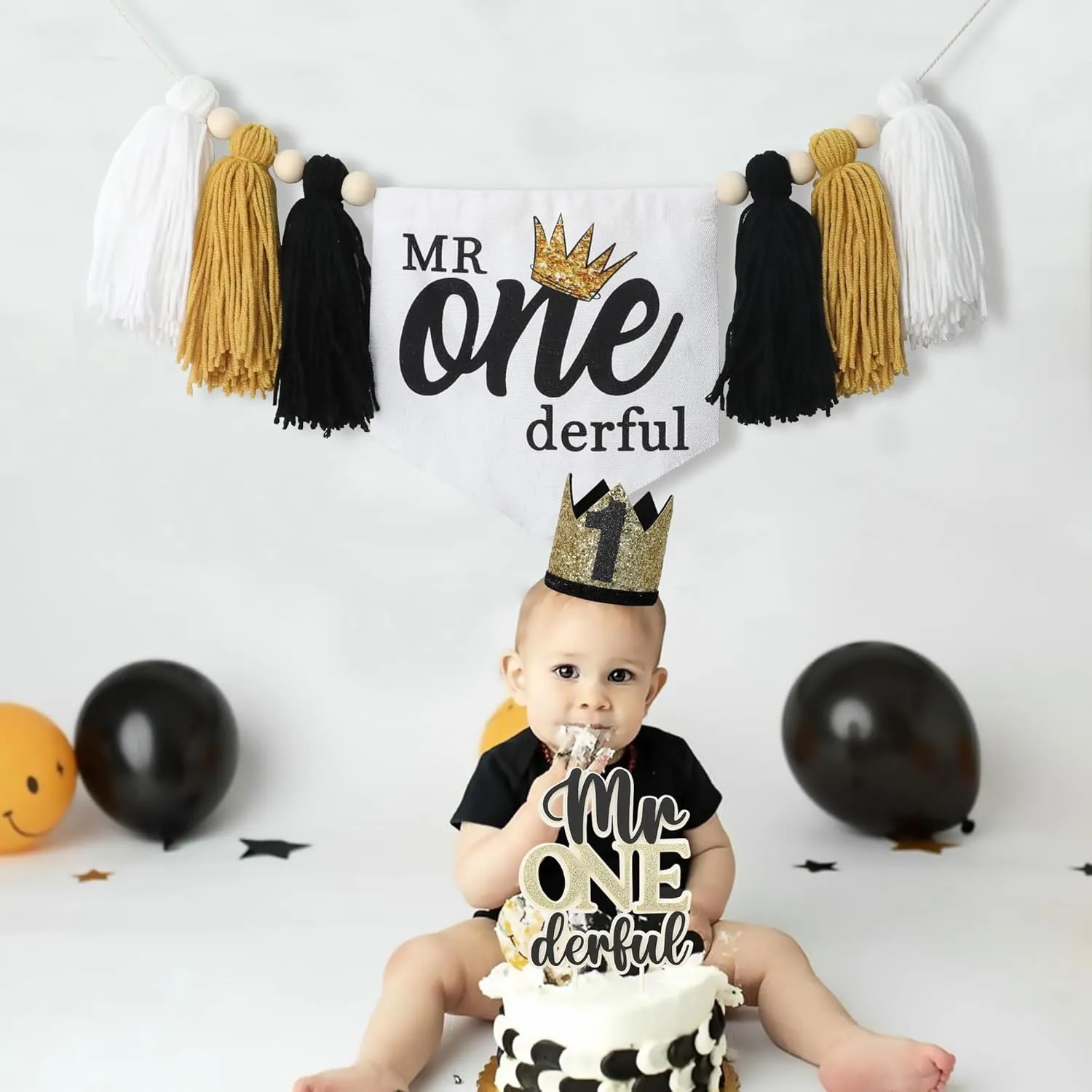 Mr Onederful Baby First Birthday Party Decorations Mr Onederful High Chair Banner Crown Cake Topper 1st Birthday Party Decorations