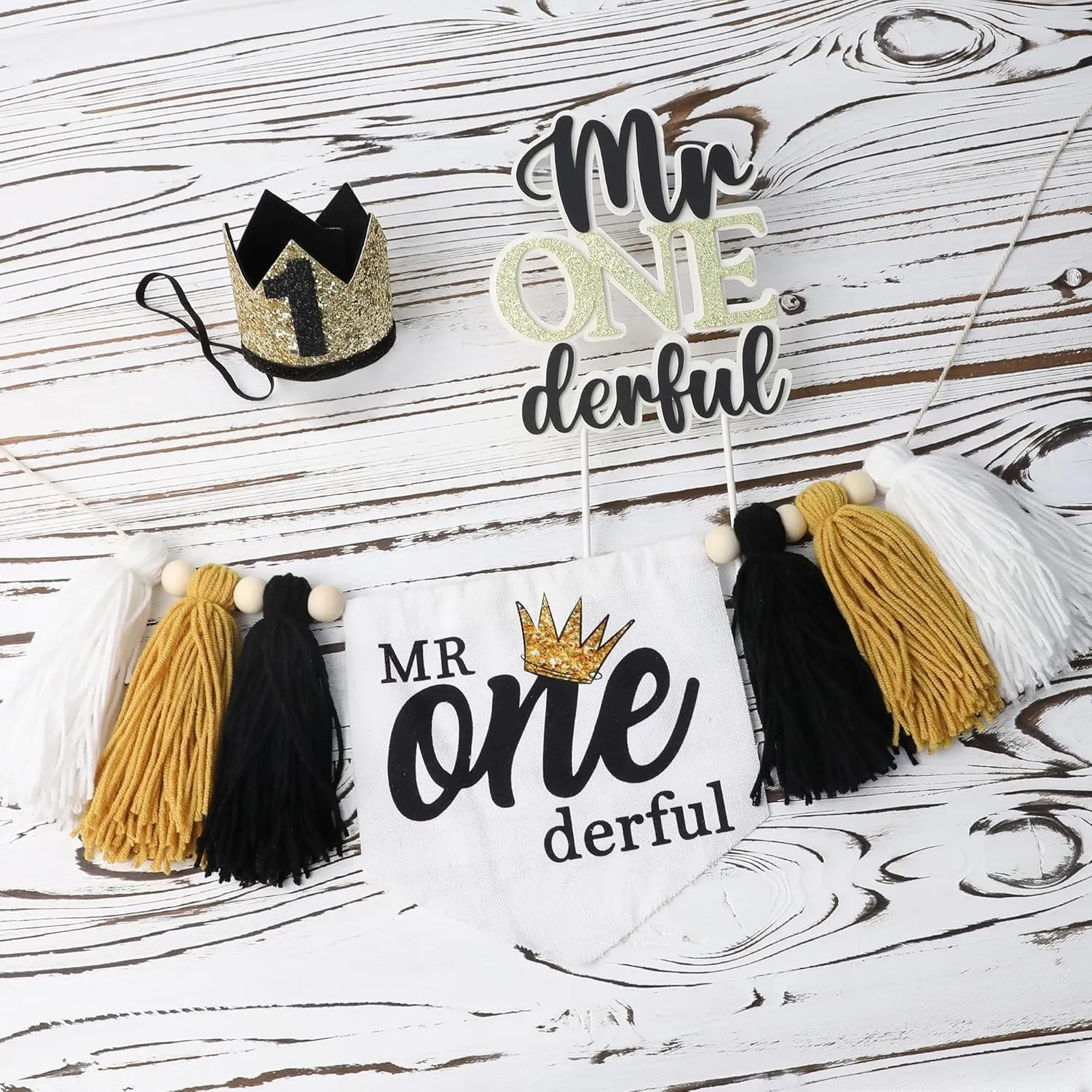 Mr Onederful Baby First Birthday Party Decorations Mr Onederful High Chair Banner Crown Cake Topper 1st Birthday Party Decorations