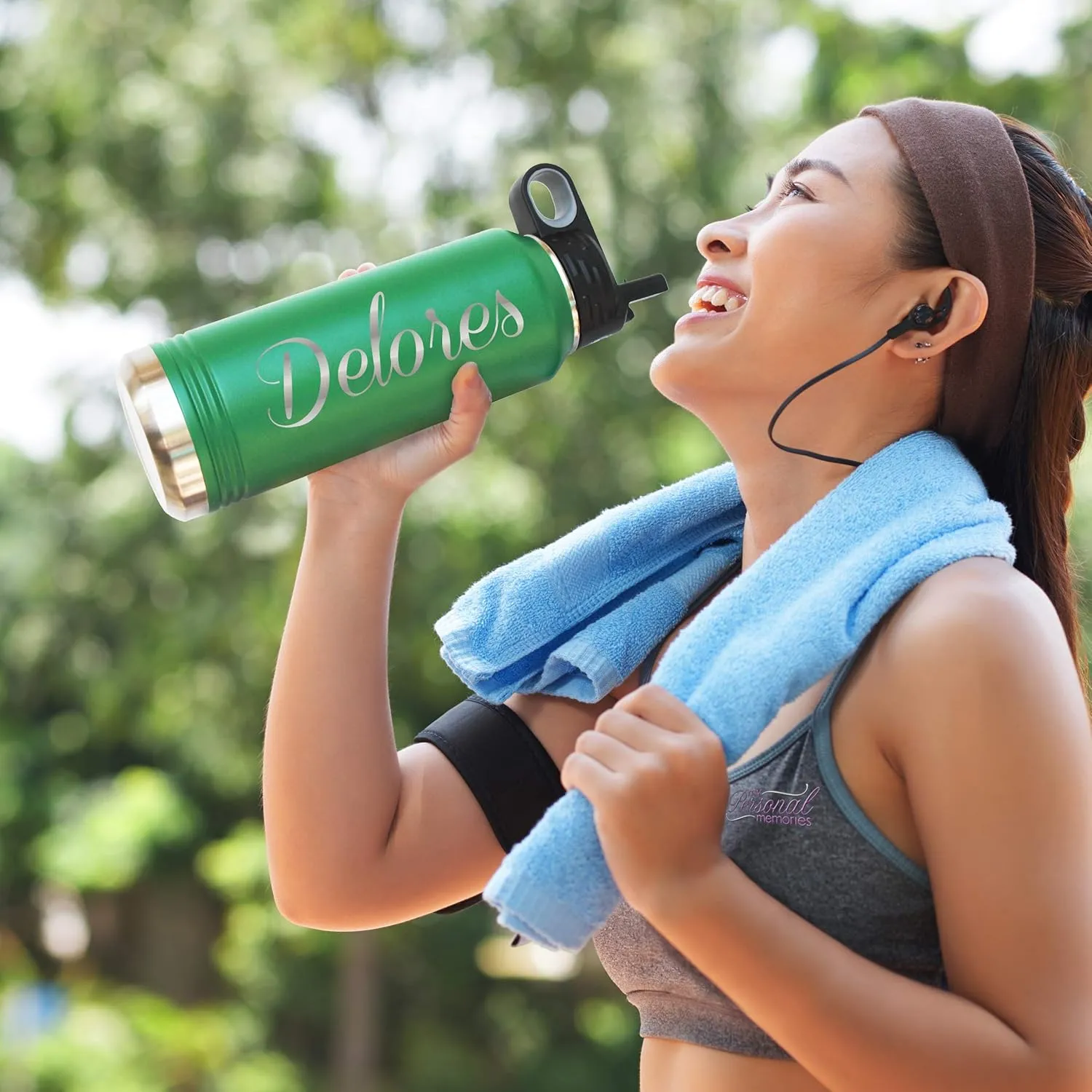 My Personal Memories Custom Personalized Premium 32 oz Vacuum Insulated Powder Coated Stainless Steel Sports Water Bottle with Straw for Workouts, Yoga, Gym, Office, Work, Women, Men (Green)