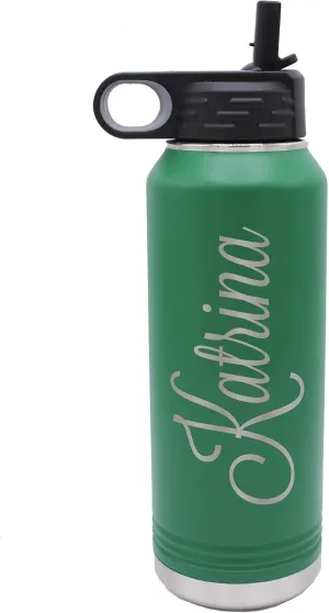 My Personal Memories Custom Personalized Premium 32 oz Vacuum Insulated Powder Coated Stainless Steel Sports Water Bottle with Straw for Workouts, Yoga, Gym, Office, Work, Women, Men (Green)