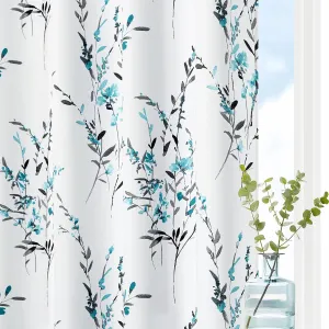 MYSKY HOME Floral Curtains for Living Room Thermal Insulated Light Blocking Grommet Leaf Flower Soft Curtains for Dining Room Patio Bedroom, 52 Inch by 84 Inch, 2 Pieces, Teal