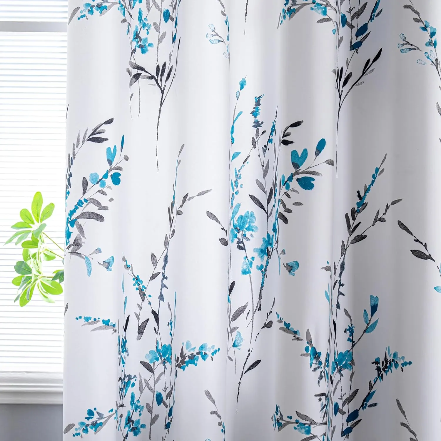 MYSKY HOME Floral Curtains for Living Room Thermal Insulated Light Blocking Grommet Leaf Flower Soft Curtains for Dining Room Patio Bedroom, 52 Inch by 84 Inch, 2 Pieces, Teal