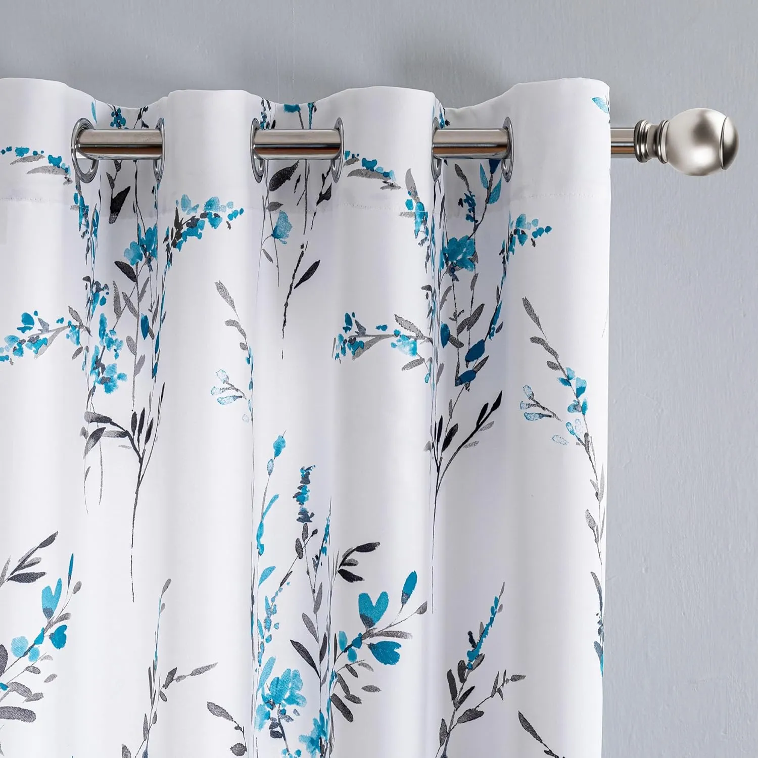 MYSKY HOME Floral Curtains for Living Room Thermal Insulated Light Blocking Grommet Leaf Flower Soft Curtains for Dining Room Patio Bedroom, 52 Inch by 84 Inch, 2 Pieces, Teal