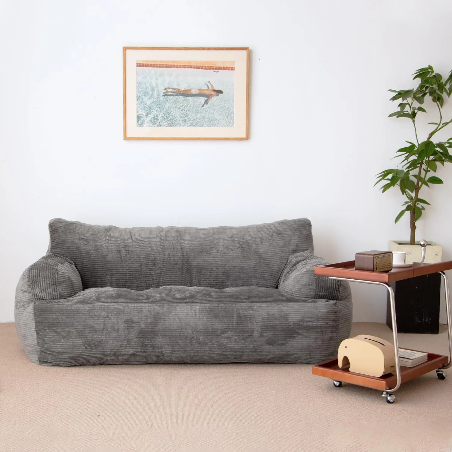 N&V Giant Twin Size Bean Bag, Foam Filling, Includes Removable and Machine Washable Cover, Forest Grey