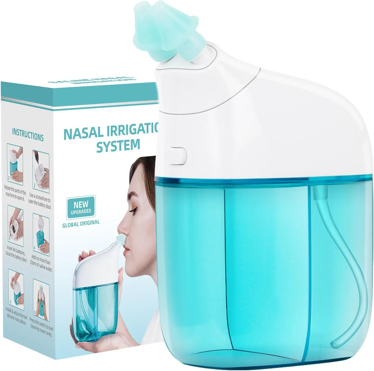 Nasal Irrigation System, Nasal Care, Sinus Rinse Machine, Nasal Rinse Machine, Nasal Cleaner with Auto Waste Collection Function for Sinus, Runny Nose, Nasal Congestion Turquoise