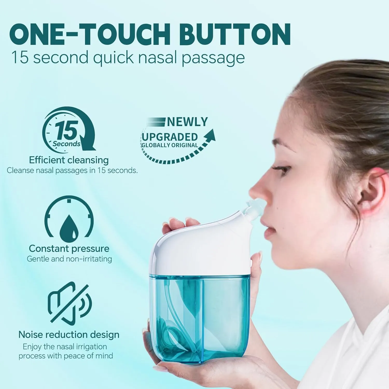 Nasal Irrigation System, Nasal Care, Sinus Rinse Machine, Nasal Rinse Machine, Nasal Cleaner with Auto Waste Collection Function for Sinus, Runny Nose, Nasal Congestion Turquoise