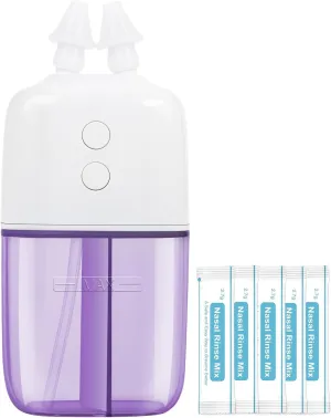 Nasal Irrigation System with 30 Saline Packets – Dual Speed and Auto Waste Collection – Portable and Travel-Friendly Nasal Irrigator – Nasal Cleaner for Sinus Relief Nasal Rinse Machine Purple