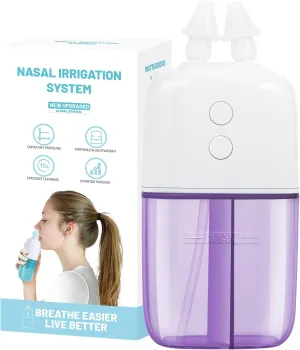 Nasal Irrigation System with Dual Speed and Auto Waste Collection – Portable and Travel-Friendly Nasal Irrigator – Nasal Cleaner for Sinus Relief Nasal Rinse Machine for Allergy and Sinus Care Purple