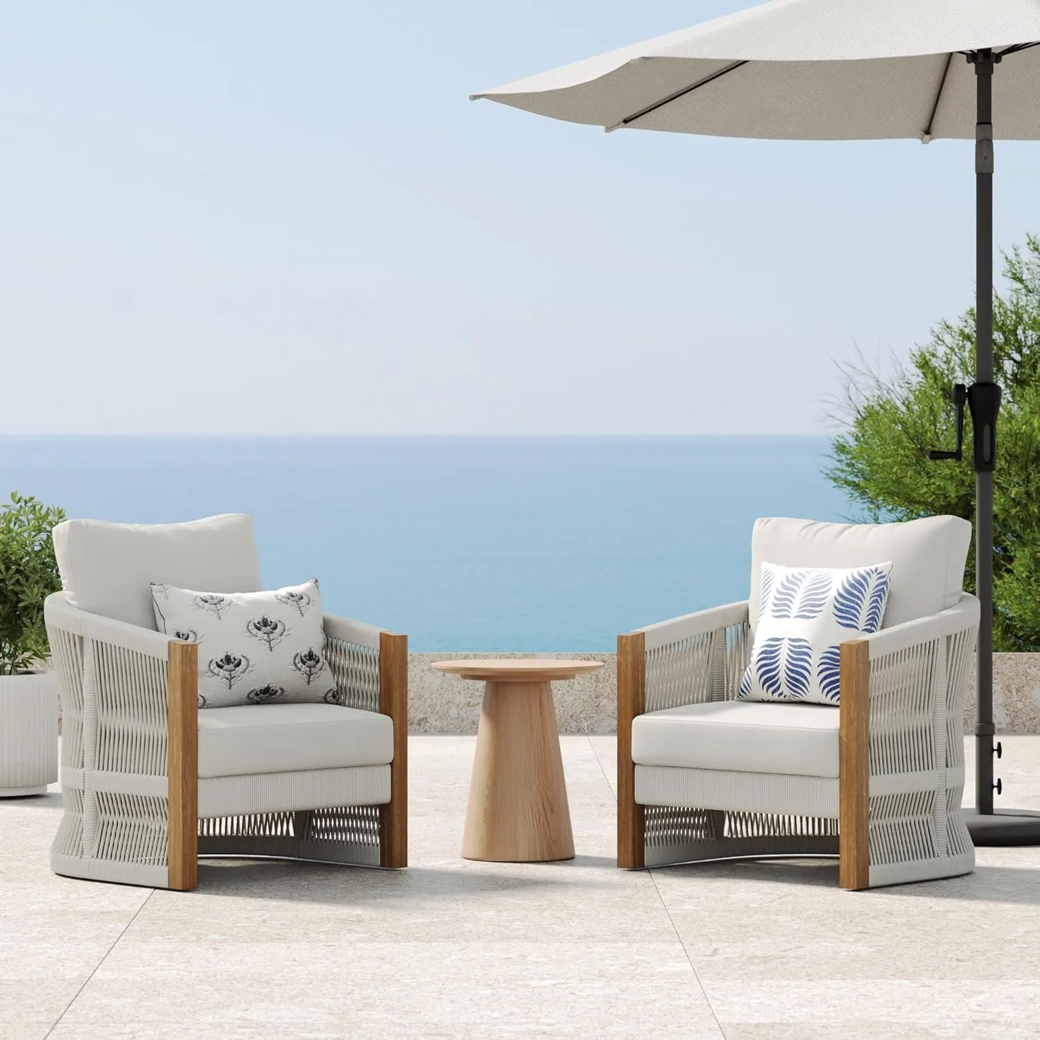 Nathan James Jagger Farmhouse Patio Chair with Cushions, Outdoor Chair for Porch with Solid Acacia Wood Frame and Rope Accent, Outdoor Gray