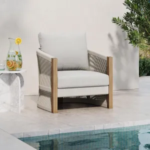 Nathan James Jagger Farmhouse Patio Chair with Cushions, Outdoor Chair for Porch with Solid Acacia Wood Frame and Rope Accent, Outdoor Gray