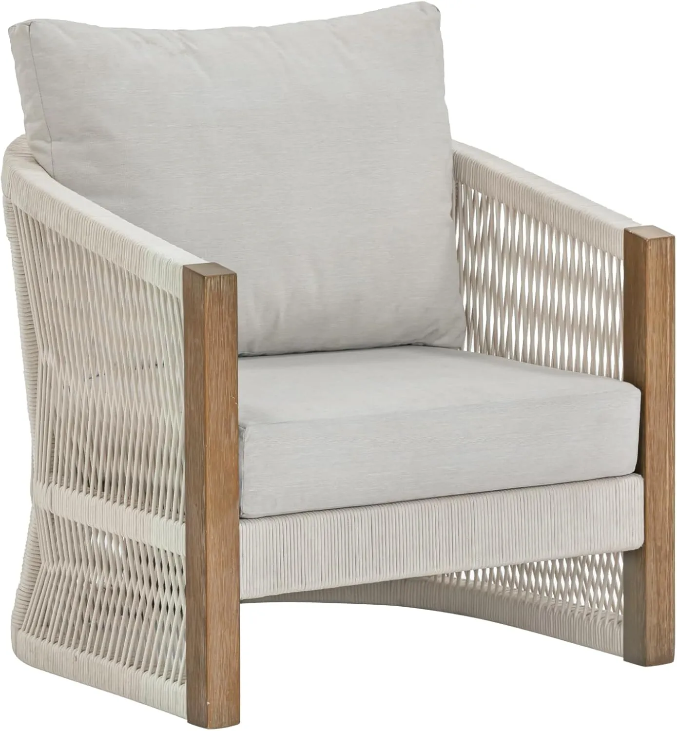 Nathan James Jagger Farmhouse Patio Chair with Cushions, Outdoor Chair for Porch with Solid Acacia Wood Frame and Rope Accent, Outdoor Gray