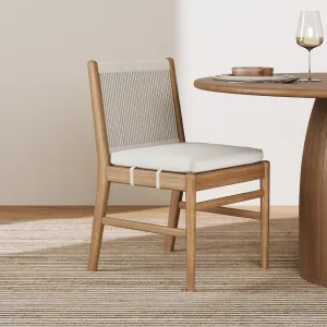 Nathan James Kayden Bohemian Dining Chair with Cushion, Porch Chair with Solid Acacia Wood Frame, Foam Cushion and Woven Rope Backrest