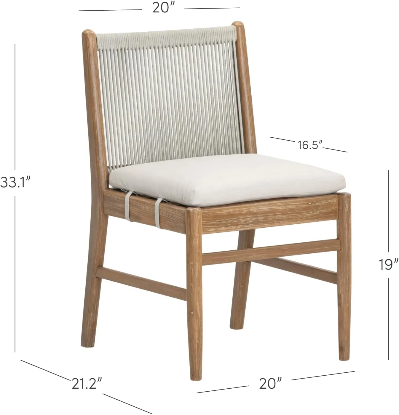 Nathan James Kayden Bohemian Dining Chair with Cushion, Porch Chair with Solid Acacia Wood Frame, Foam Cushion and Woven Rope Backrest