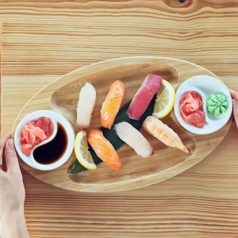 Natural Bamboo 3 Section Platter 14" X 8"
