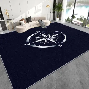 Nautical Compass Rug - 4x6 ft Washable Non Slip Stain Resistant Area Rugs for Living Room Bedroom