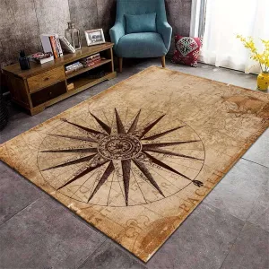 Nautical Dial Compass Area Rug,3x4ft， Vintage World Nautical Map Rug, Indoor Soft Non-Slip Washable Rug for Home Office Bedroom Dining Room Printed Foldable Rug