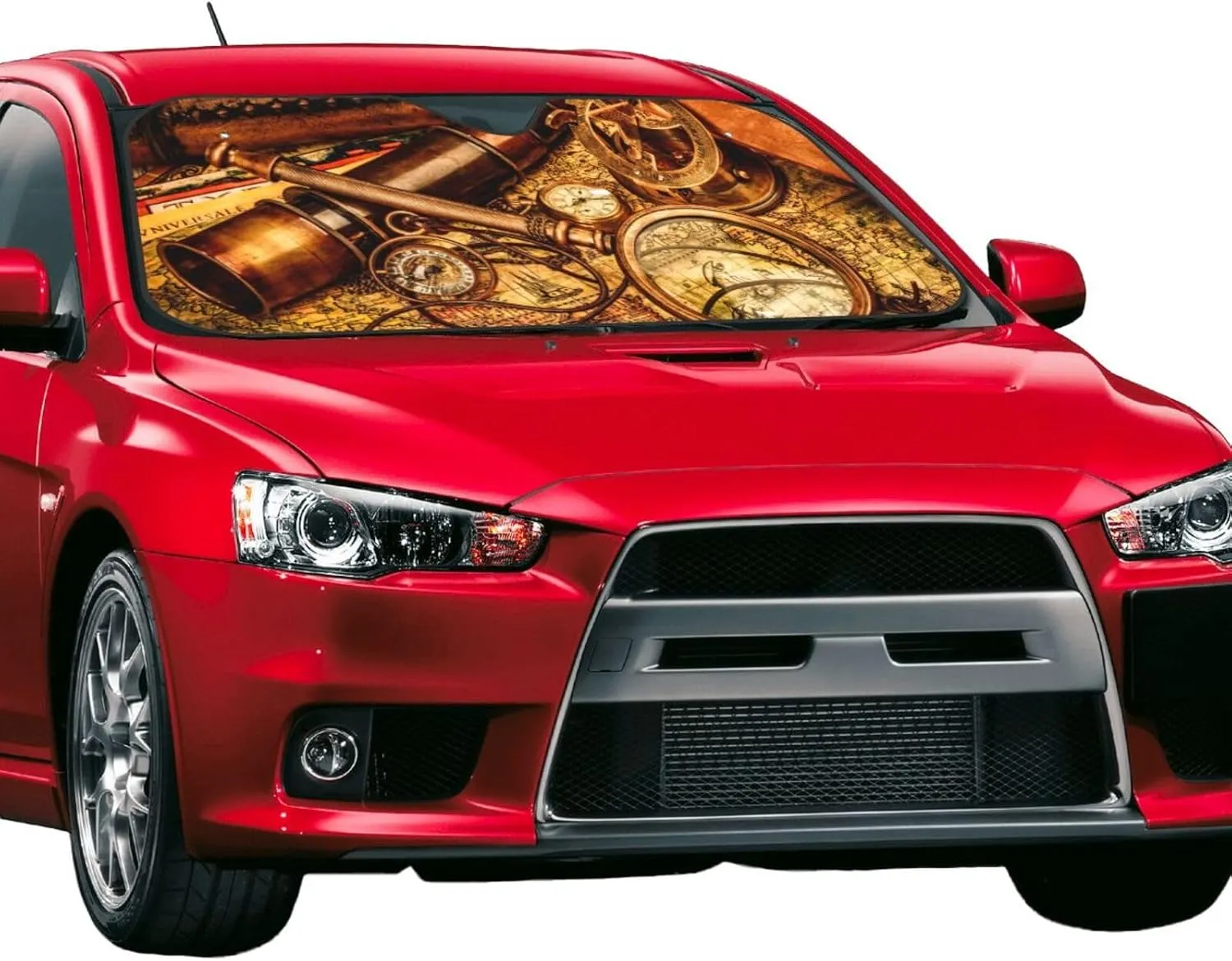 Nautical Map Compass Telescope Car Front Window Sunshade Foldable Blocks Uv Rays Windshield Sun Shade for Car Truck SUV
