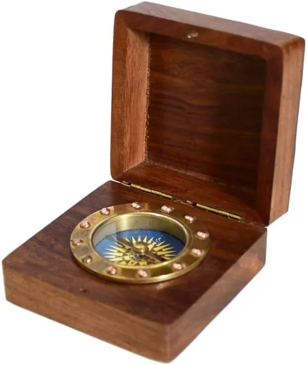 Nautical Ship Compass Wooden Box Compass Vintage Navigate Device Nautical Marine Gift Collection