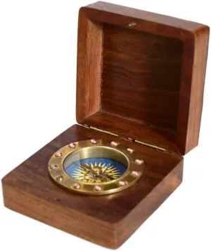 Nautical Ship Compass Wooden Box Compass Vintage Navigate Device Nautical Marine Gift Collection