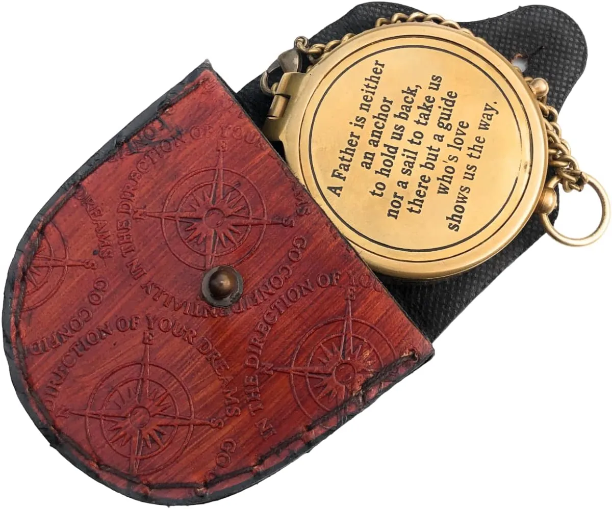 NauticalMart A Father is Neither an Anchor Engraved Compass Best Gift for Dad, Dad's Birthday Gifts, Father's Day Compass with Case