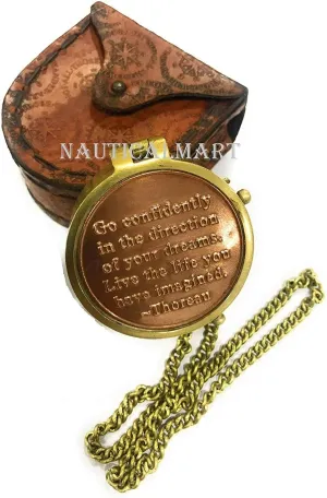 NauticalMart Brass Compass Thoreau's Go Confidently Quote Engraved Compass Directional Magnetic Pocket Personalized Gift for Camping, Hiking and Touring