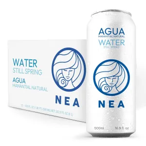 NEA Natural Spring Water - Pure Canned Water from the Austrian Alps - Refreshing Mineral Drinking Water - Naturally Filtered Mountain Spring in16.9oz Can - Plastic-Free Boxed12 Pack.
