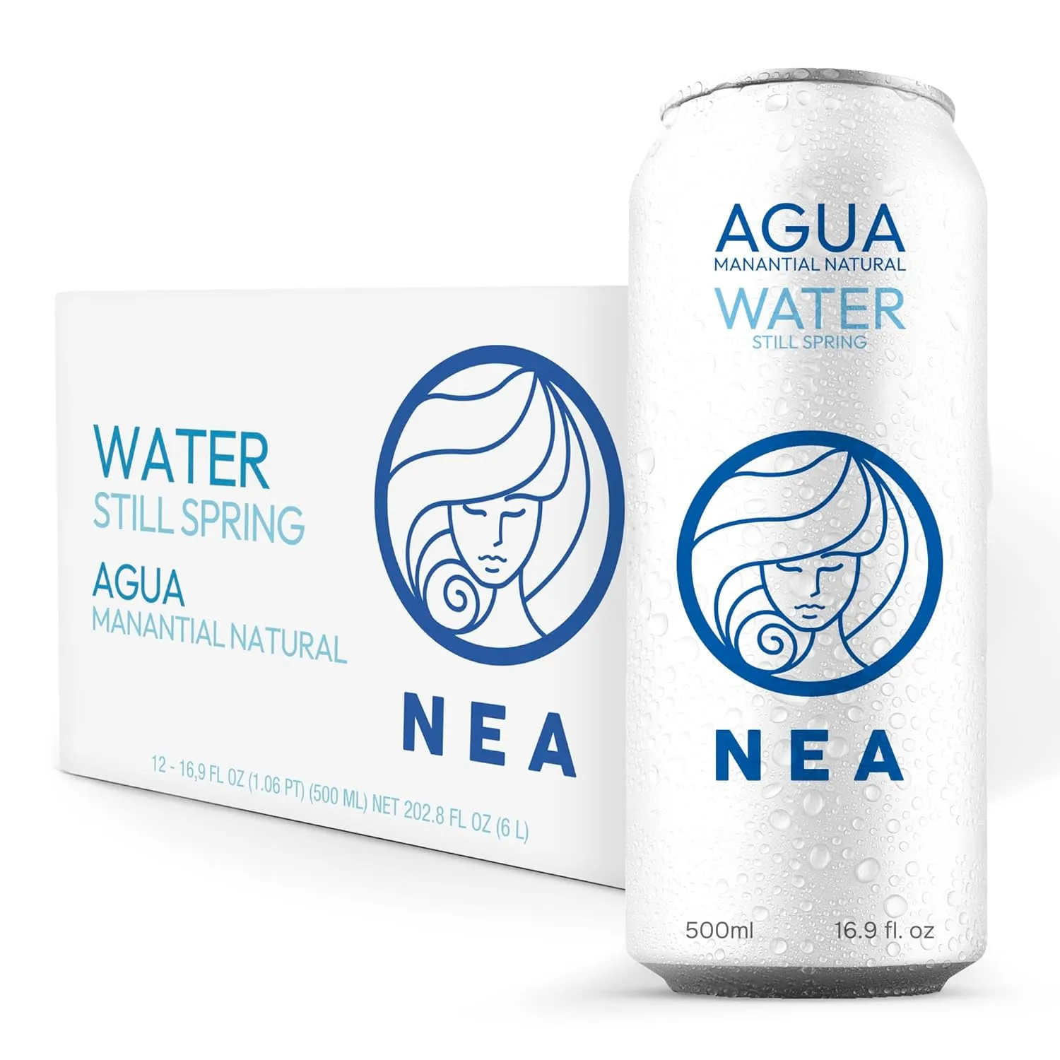 NEA Natural Spring Water - Pure Canned Water from the Austrian Alps - Refreshing Mineral Drinking Water - Naturally Filtered Mountain Spring in16.9oz Can - Plastic-Free Boxed12 Pack.
