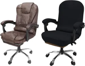 NeColorLife Office Chair Cover with Armrest Covers Stretchable Desk Chair Cover Thick Checked Jacquard High Back Office Seat Cover for Universal Rotating Chair (Large Size,Black)