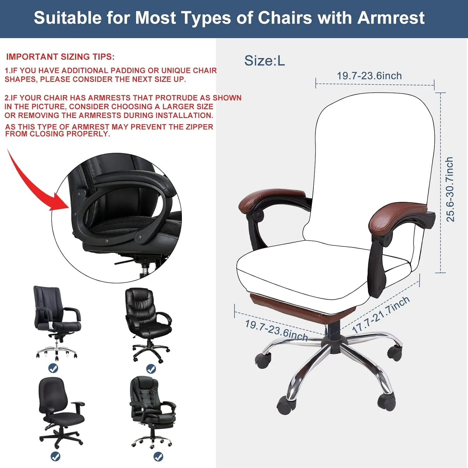 NeColorLife Office Chair Cover with Armrest Covers Stretchable Desk Chair Cover Thick Checked Jacquard High Back Office Seat Cover for Universal Rotating Chair (Large Size,Black)