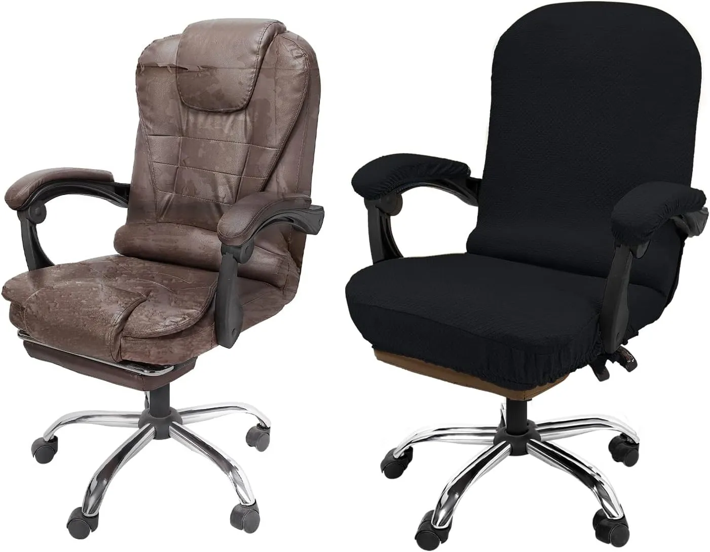 NeColorLife Office Chair Cover with Armrest Covers Stretchable Desk Chair Cover Thick Checked Jacquard High Back Office Seat Cover for Universal Rotating Chair (Large Size,Black)