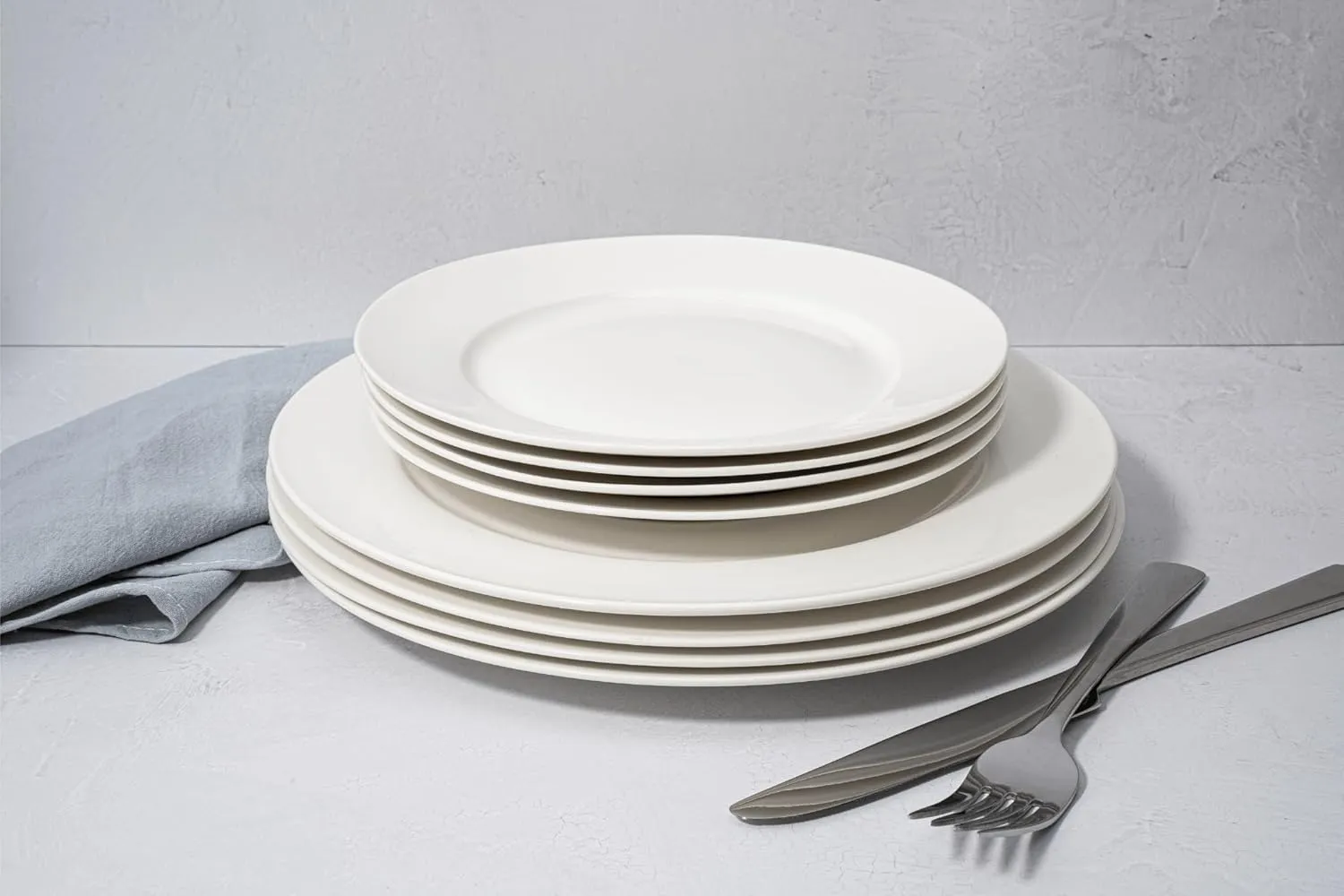New Bone China 12 Piece Dinnerware Set, Santorini Collection (Pure), White, Daily Use China, Tableware Service for 4