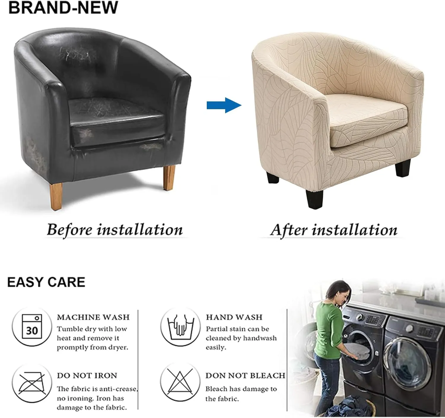 NILUOH Club Chair Slipcover 2 Piece Soft Stretch Tub Chair Cover Barrel Chair Covers Armchair Covers Spandex Couch Covers Furniture Protector for Bar Counter Living Room,Jacquard Beige