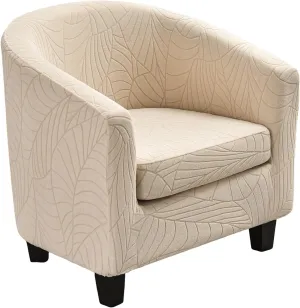NILUOH Club Chair Slipcover 2 Piece Soft Stretch Tub Chair Cover Barrel Chair Covers Armchair Covers Spandex Couch Covers Furniture Protector for Bar Counter Living Room,Jacquard Beige