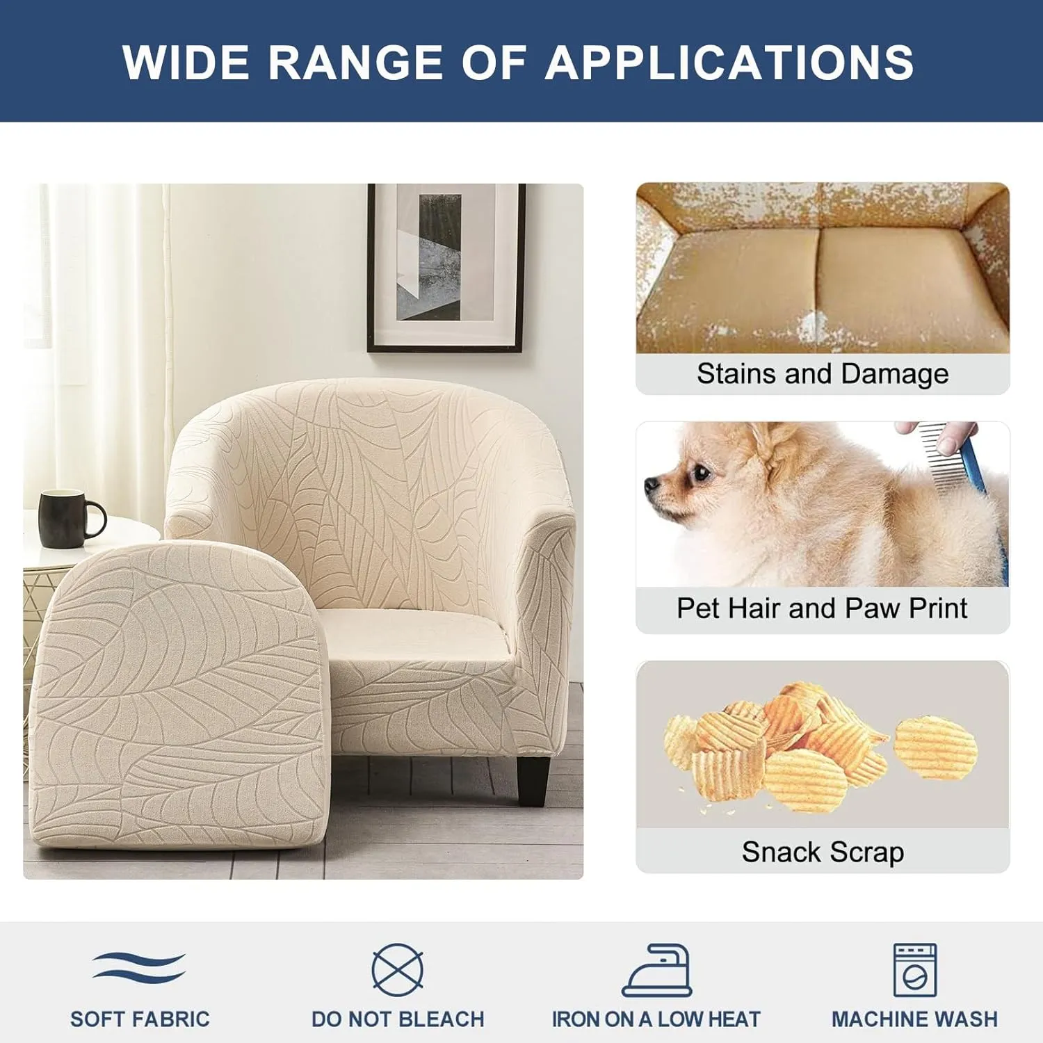 NILUOH Club Chair Slipcover 2 Piece Soft Stretch Tub Chair Cover Barrel Chair Covers Armchair Covers Spandex Couch Covers Furniture Protector for Bar Counter Living Room,Jacquard Beige