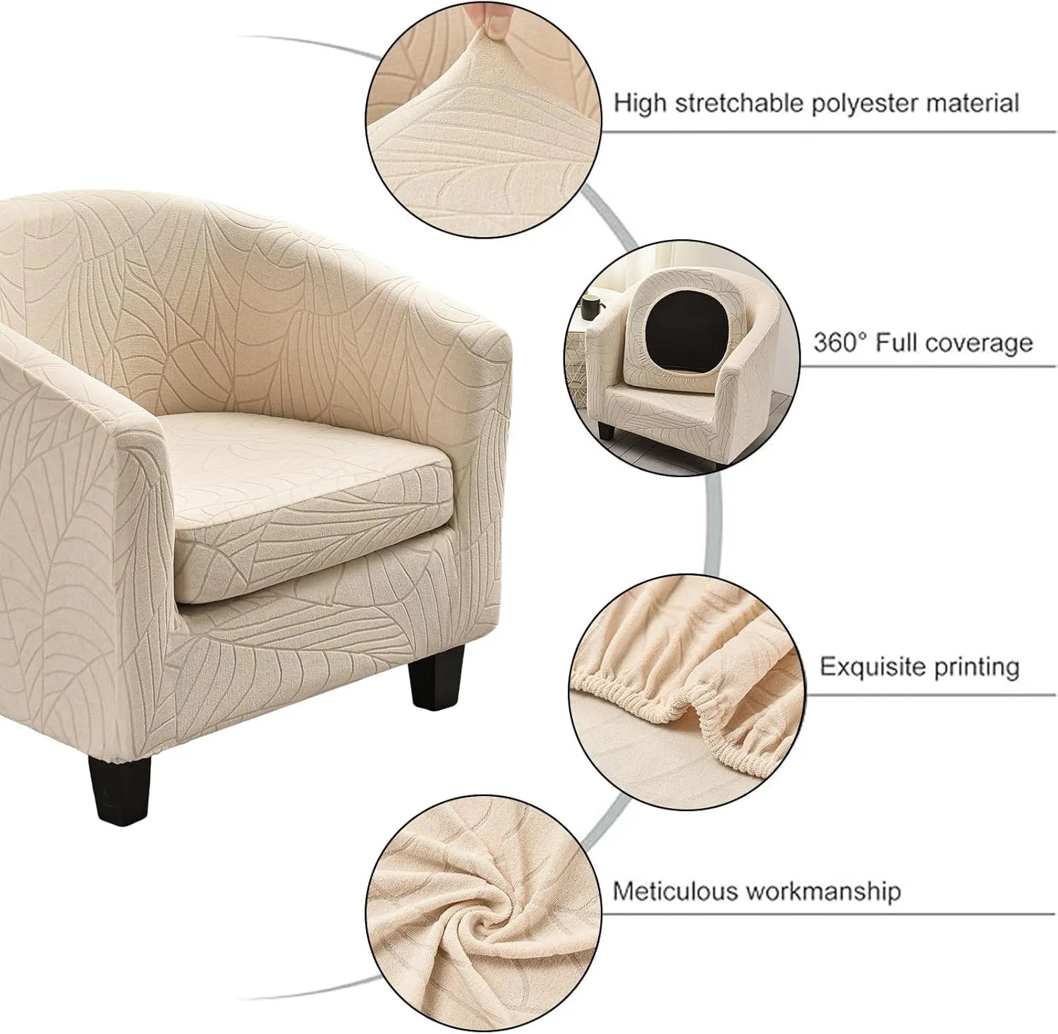 NILUOH Club Chair Slipcover 2 Piece Soft Stretch Tub Chair Cover Barrel Chair Covers Armchair Covers Spandex Couch Covers Furniture Protector for Bar Counter Living Room,Jacquard Beige