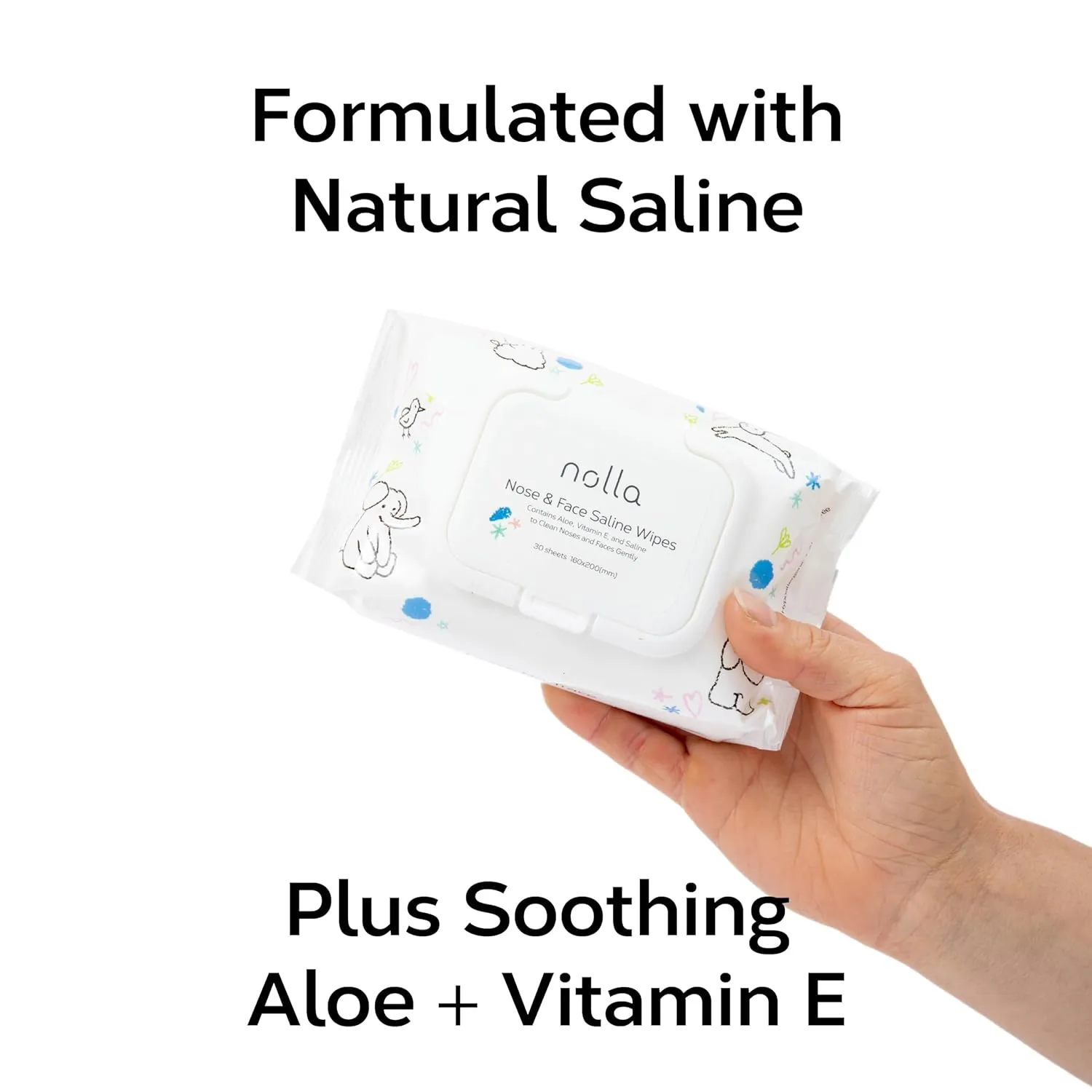 Nolla Nose and Face Wipes for Babies & Kids with Saline, Vitamin E, & Aloe | Unscented | Compostable, 180 Count (6 Packs of 30)